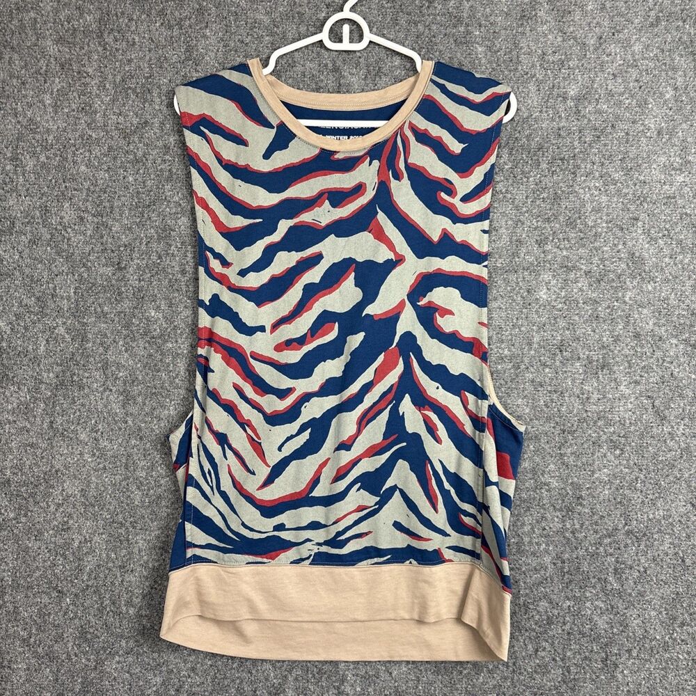 Balenciaga Top Womens Sz L Navy Charcoal Tiger Screen Print Drop Muscle Tank